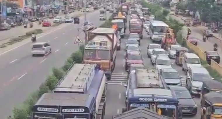 విజయవాడ- హైదరాబాద్ జాతీయ రహదారిపై భారీ ట్రాఫిక్ జామ్