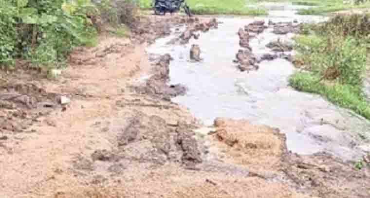 వర్షాలతో కష్టపడి నిర్మించుకున్న రోడ్డు, ఆవేదనలో రైతులు 
