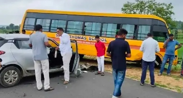 స్కూల్ బస్సుకు రోడ్డు ప్రమాదం