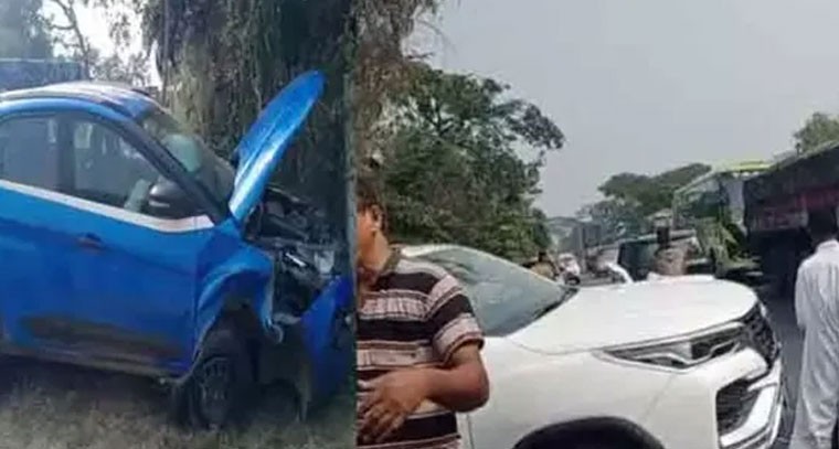 రోడ్డు ప్రమాదంలో రెండు కార్లు ఢీ
