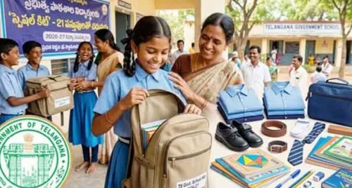 తెలంగాణలో విద్యార్థులకు 21 వస్తువుల స్కూల్ కిట్